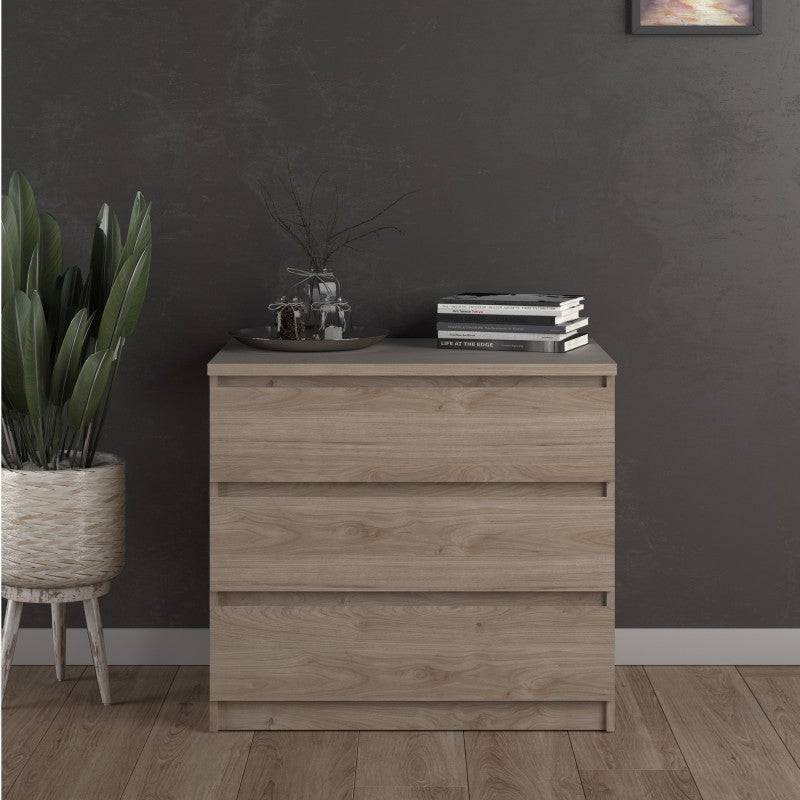 Naia 3 Drawer Chest of Drawers in Jackson Hickory Oak - Price Crash Furniture