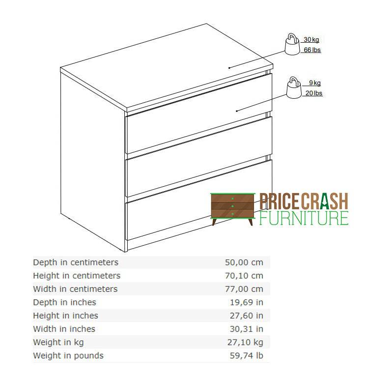 Naia 3 Drawer Chest of Drawers in Jackson Hickory Oak - Price Crash Furniture