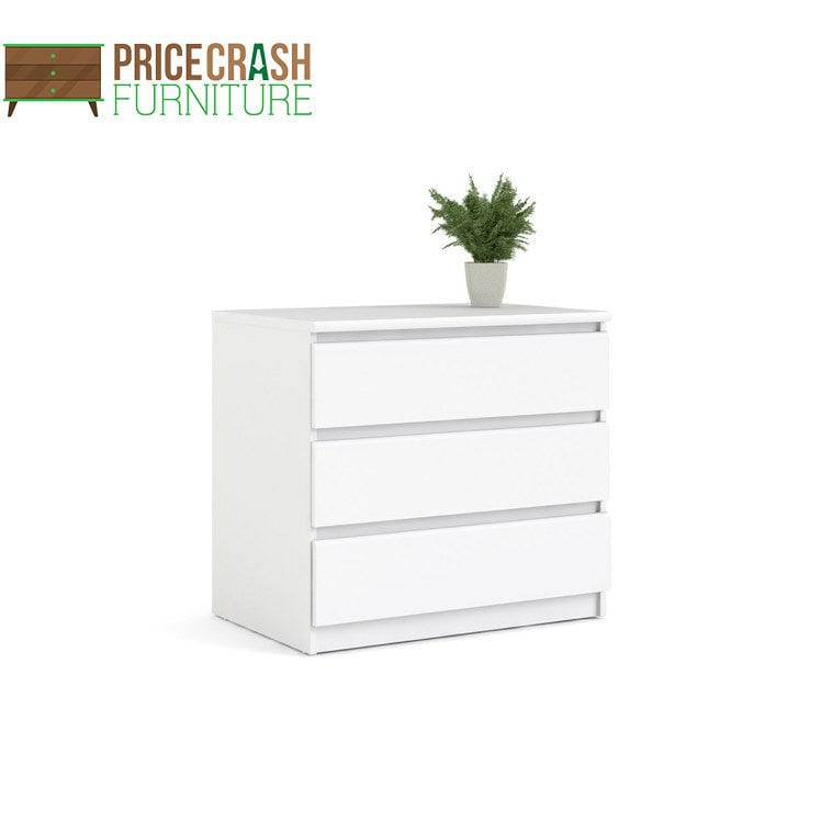 Naia 3 Drawer Chest Of Drawers in White High Gloss - Price Crash Furniture