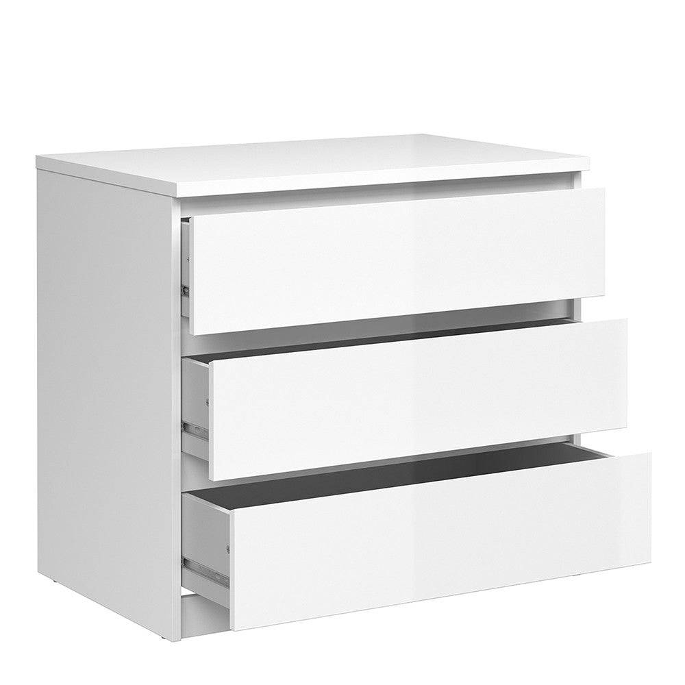 Naia 3 Drawer Chest Of Drawers in White High Gloss - Price Crash Furniture