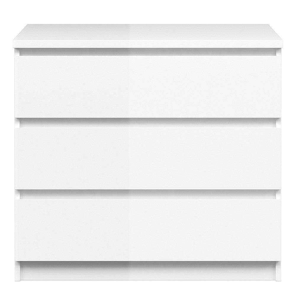 Naia 3 Drawer Chest Of Drawers in White High Gloss - Price Crash Furniture