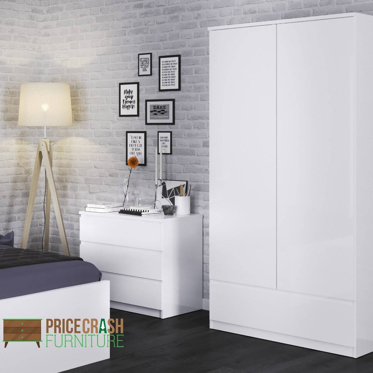 Naia 3 Drawer Chest Of Drawers in White High Gloss - Price Crash Furniture