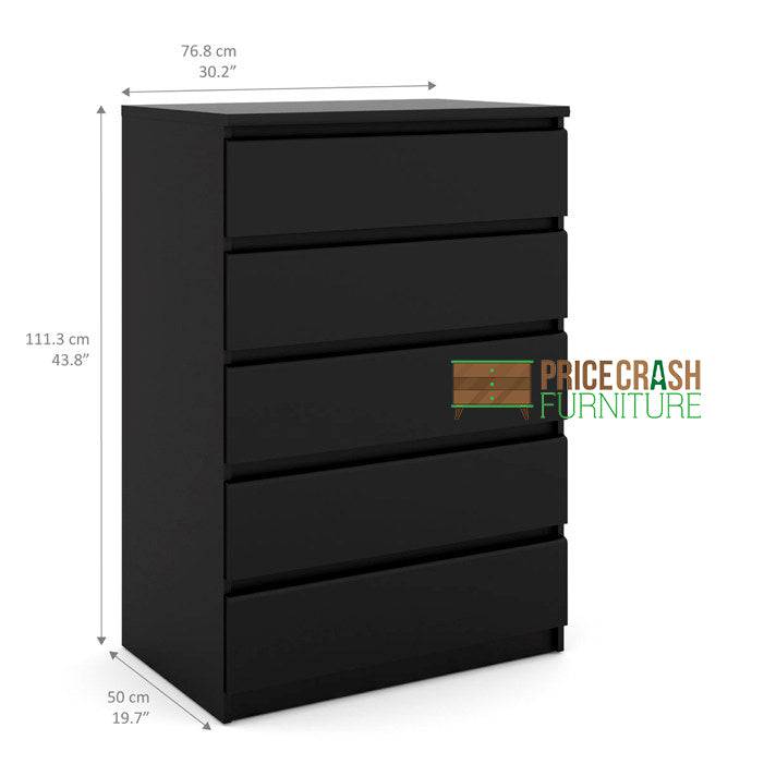 Naia 5 Drawer Chest Of Drawers in Black Matt - Price Crash Furniture