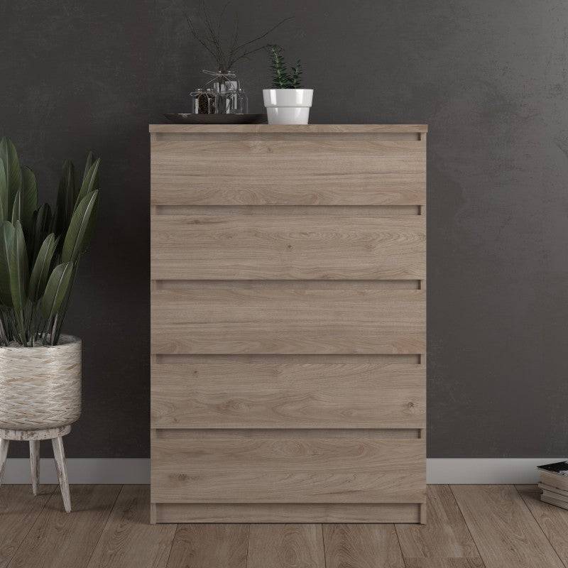 Naia 5 Drawer Chest of Drawers in Jackson Hickory Oak - Price Crash Furniture