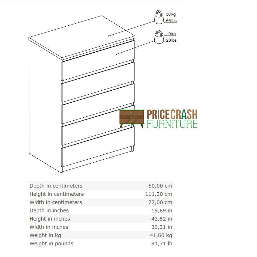 Naia 5 Drawer Chest of Drawers in Jackson Hickory Oak - Price Crash Furniture