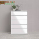 Naia 5 Drawer Chest Of Drawers in White High Gloss - Price Crash Furniture