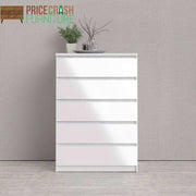 Naia 5 Drawer Chest Of Drawers in White High Gloss - Price Crash Furniture