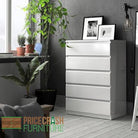 Naia 5 Drawer Chest Of Drawers in White High Gloss - Price Crash Furniture