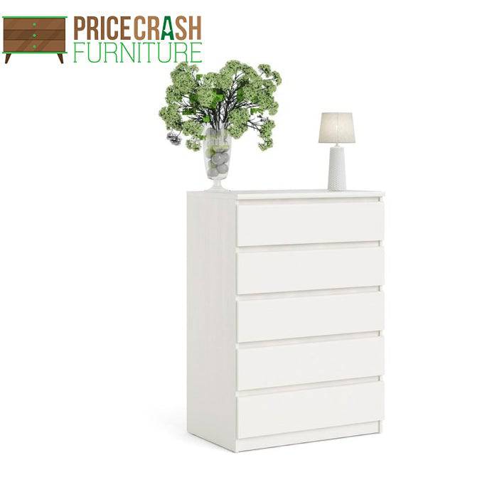 Naia 5 Drawer Chest Of Drawers in White High Gloss - Price Crash Furniture