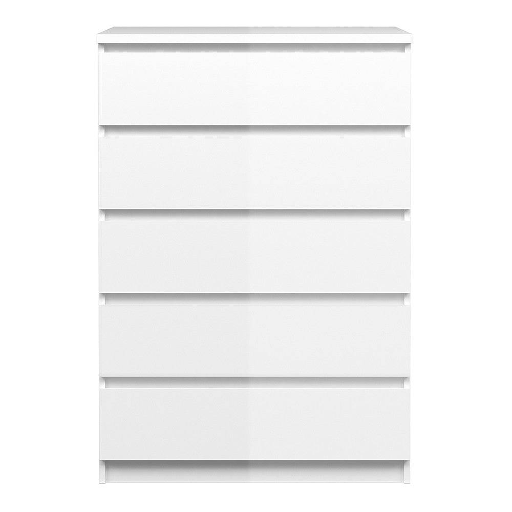 Naia 5 Drawer Chest Of Drawers in White High Gloss - Price Crash Furniture