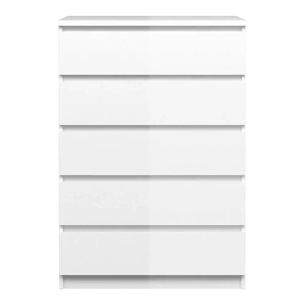 Naia 5 Drawer Chest Of Drawers in White High Gloss - Price Crash Furniture