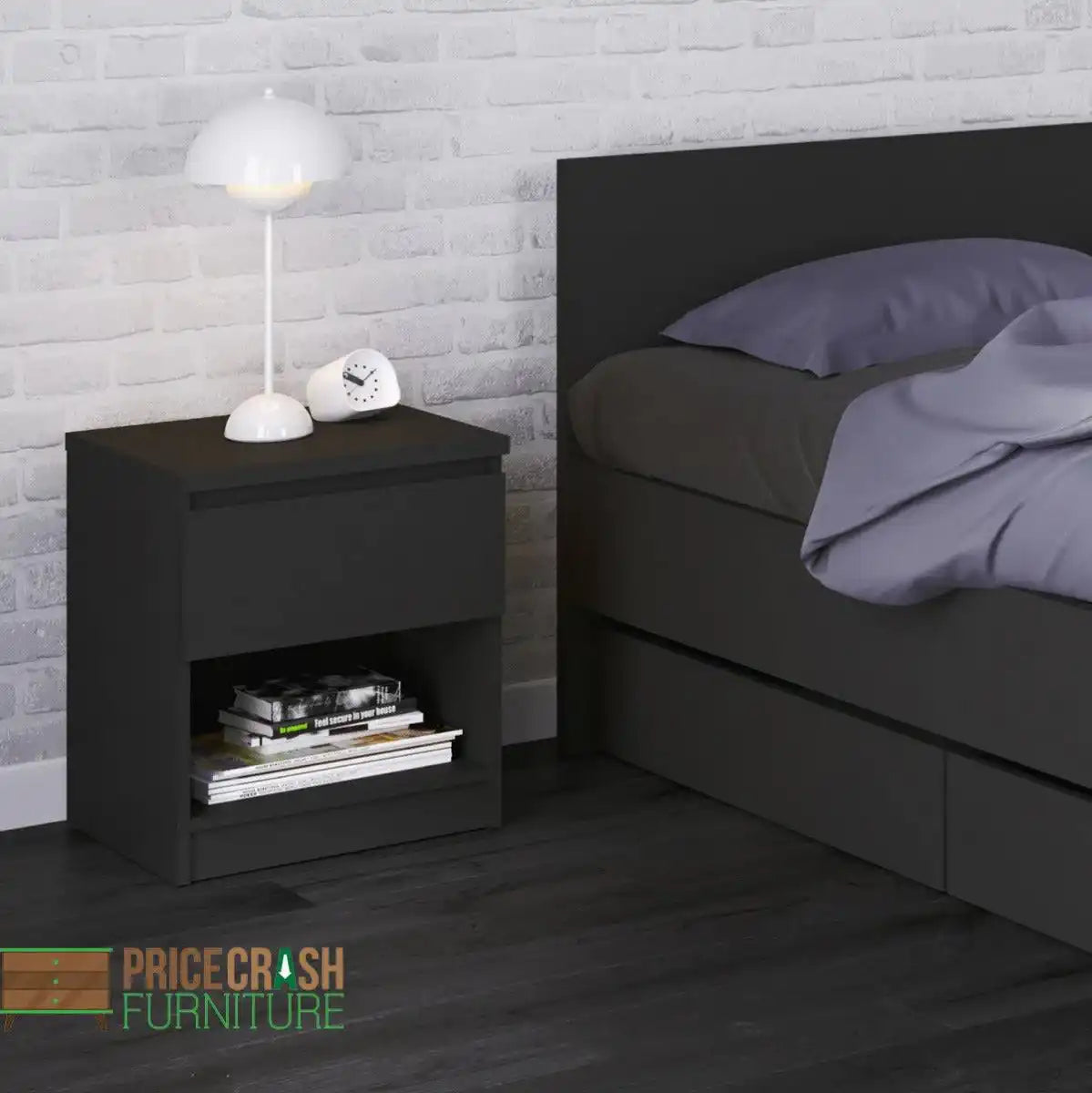 Naia Bedside Table 1 Drawer 1 Shelf in Black Matt - Price Crash Furniture