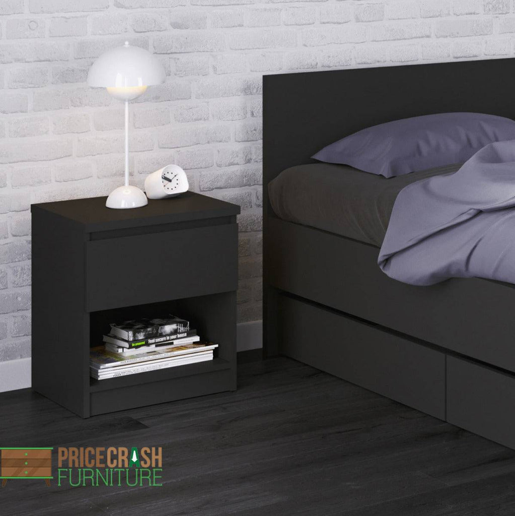 Naia Bedside Table 1 Drawer 1 Shelf in Black Matt - Price Crash Furniture