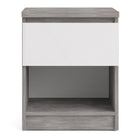 Naia Bedside Table 1 Drawer 1 Shelf in Concrete Grey and White High Gloss - Price Crash Furniture