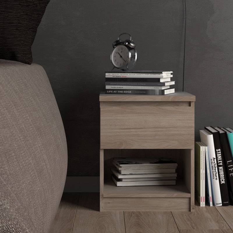 Naia Bedside Table 1 Drawer 1 Shelf in Jackson Hickory Oak - Price Crash Furniture