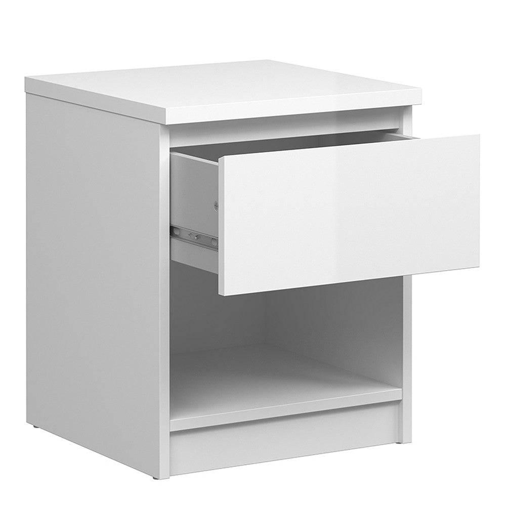 Naia Bedside Table 1 Drawer 1 Shelf in White High Gloss - Price Crash Furniture