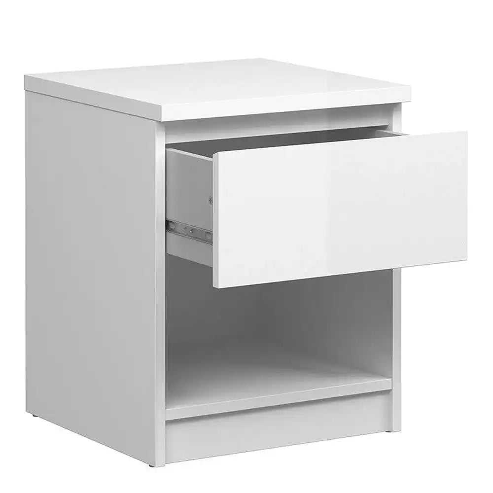 Naia Bedside Table 1 Drawer 1 Shelf in White High Gloss - Price Crash Furniture