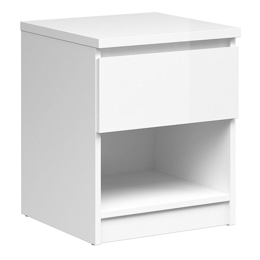 Naia Bedside Table 1 Drawer 1 Shelf in White High Gloss - Price Crash Furniture