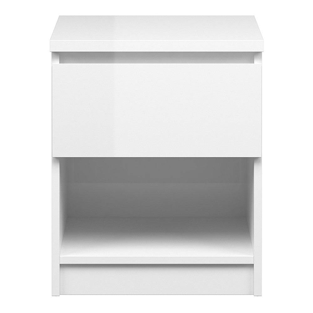 Naia Bedside Table 1 Drawer 1 Shelf in White High Gloss - Price Crash Furniture
