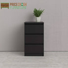 Naia Bedside Table 3 Drawers in Black Matt - Price Crash Furniture