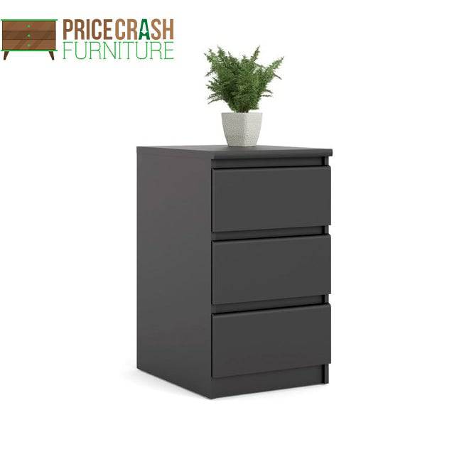 Naia Bedside Table 3 Drawers in Black Matt - Price Crash Furniture