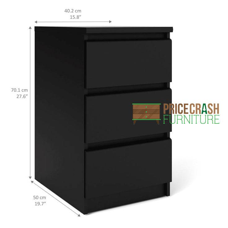 Naia Bedside Table 3 Drawers in Black Matt - Price Crash Furniture