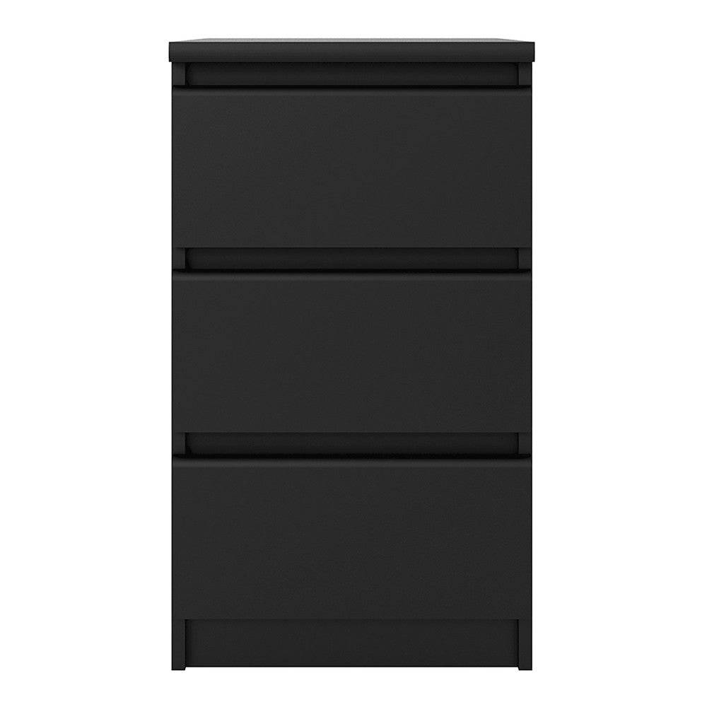 Naia Bedside Table 3 Drawers in Black Matt - Price Crash Furniture