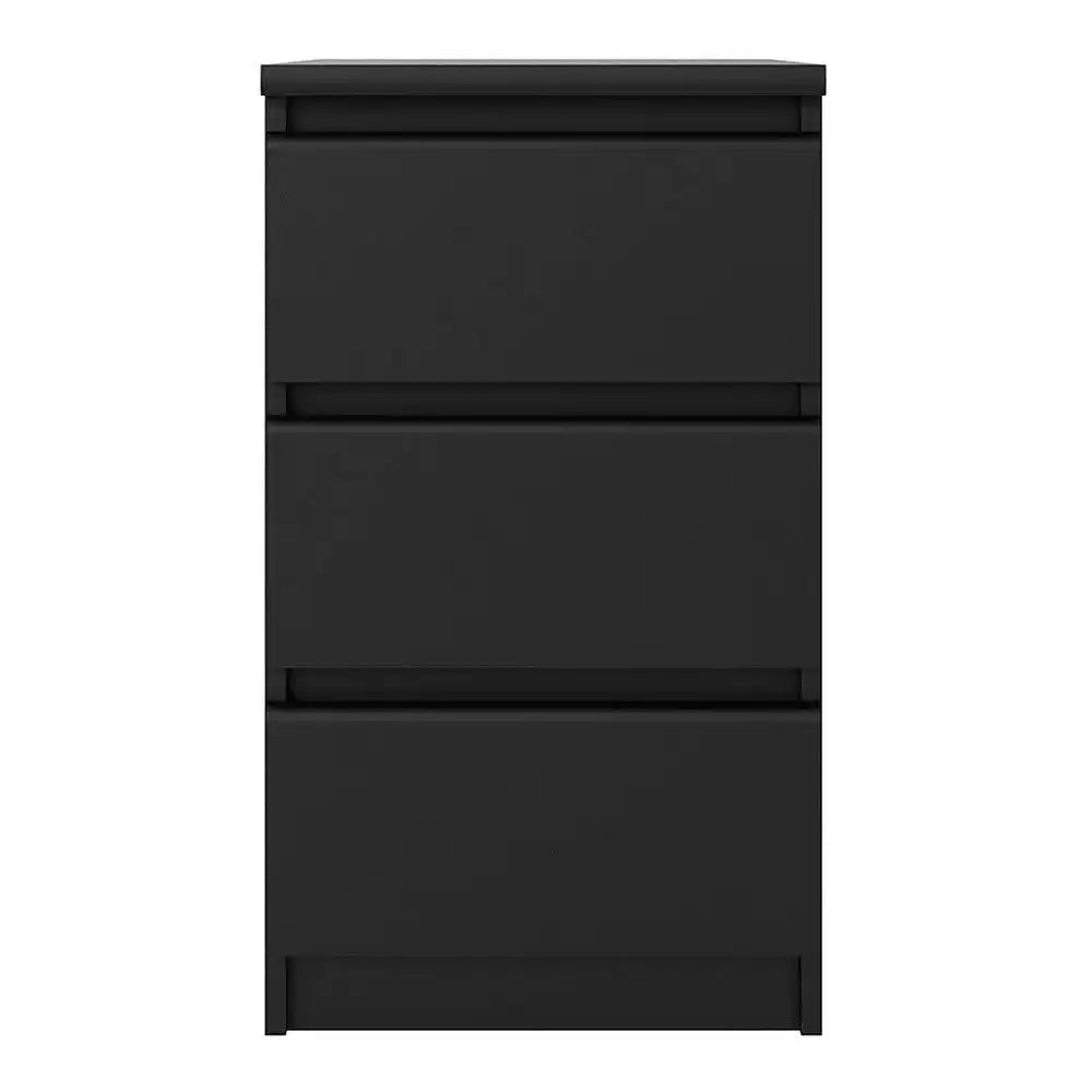 Naia Bedside Table 3 Drawers in Black Matt - Price Crash Furniture
