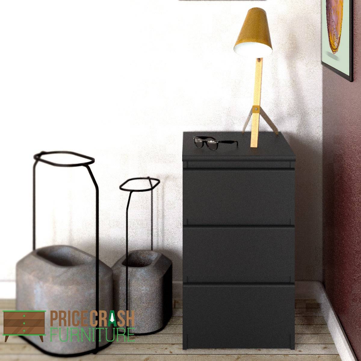 Naia Bedside Table 3 Drawers in Black Matt - Price Crash Furniture