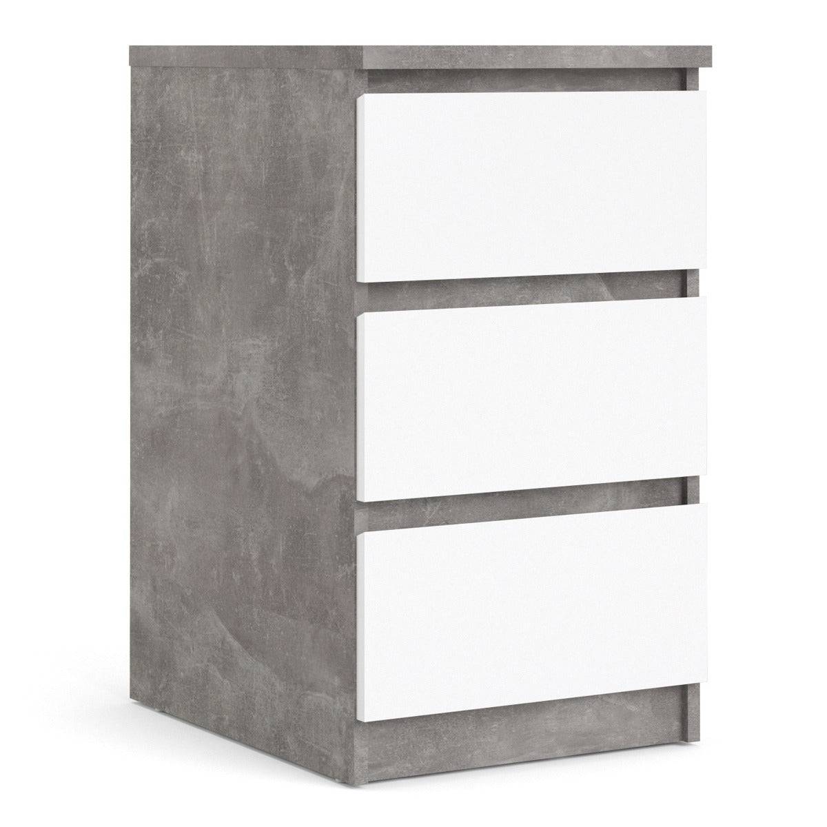 Naia Bedside Table 3 Drawers in Concrete Grey and White High Gloss - Price Crash Furniture