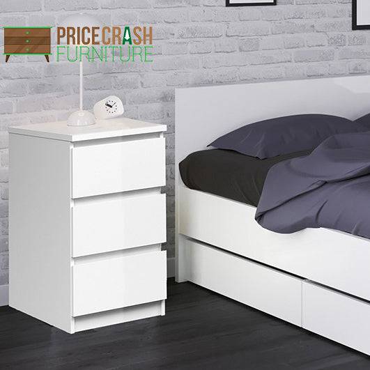Naia Bedside Table 3 Drawers in White High Gloss - Price Crash Furniture