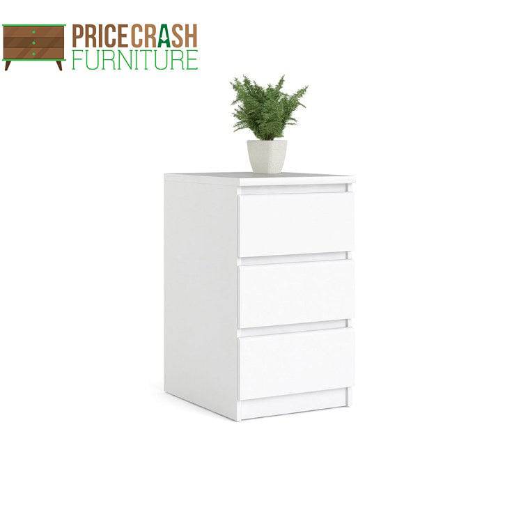 Naia Bedside Table 3 Drawers in White High Gloss - Price Crash Furniture