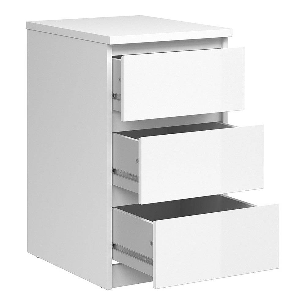 Naia Bedside Table 3 Drawers in White High Gloss - Price Crash Furniture