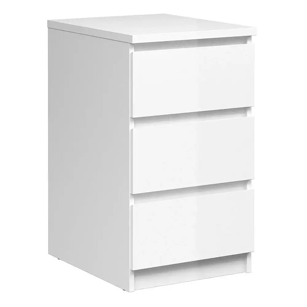 Naia Bedside Table 3 Drawers in White High Gloss - Price Crash Furniture
