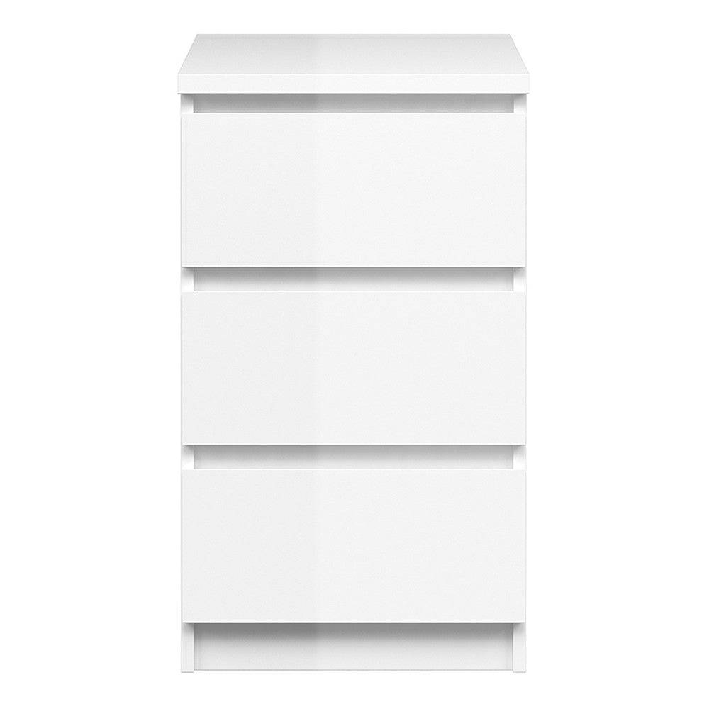 Naia Bedside Table 3 Drawers in White High Gloss - Price Crash Furniture