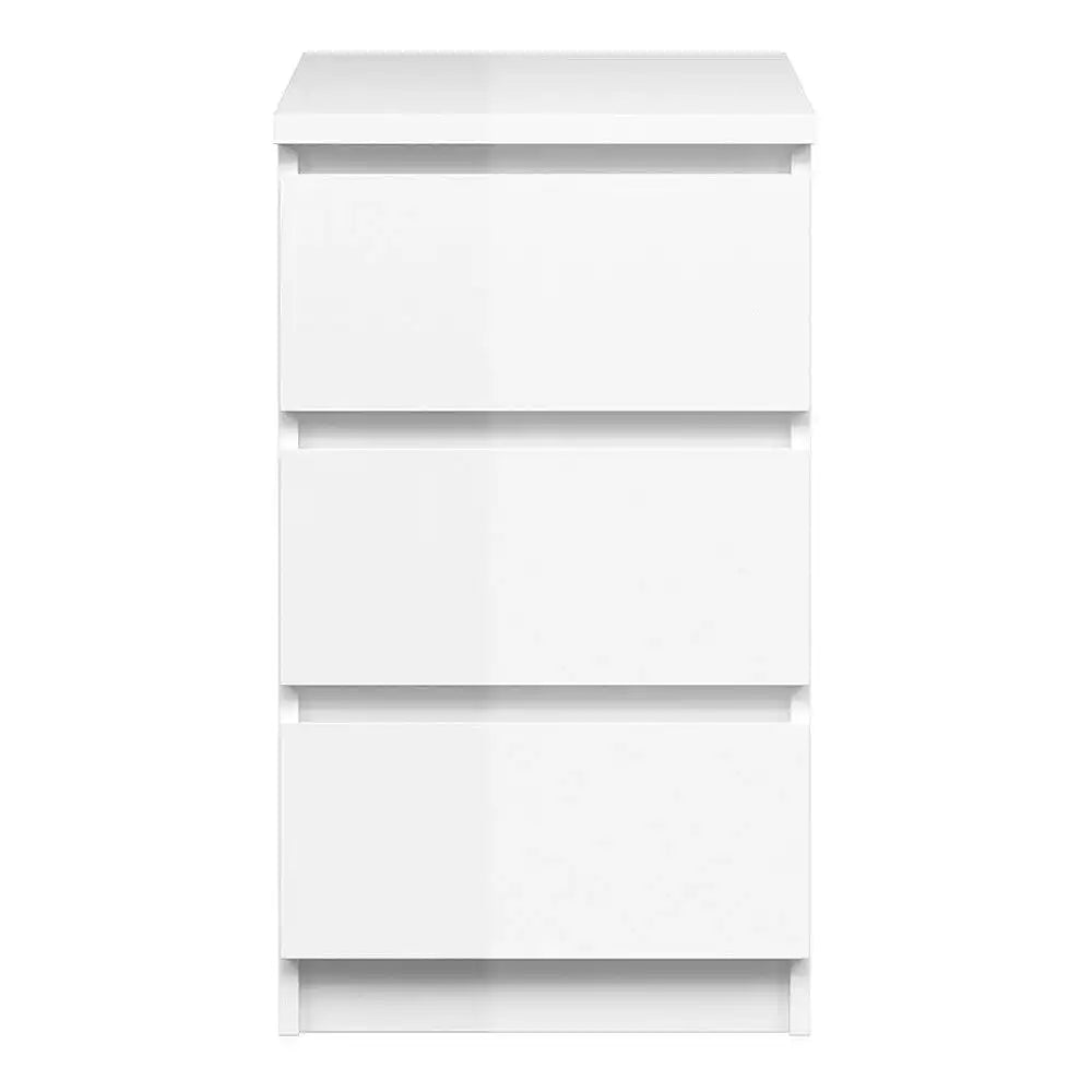 Naia Bedside Table 3 Drawers in White High Gloss - Price Crash Furniture