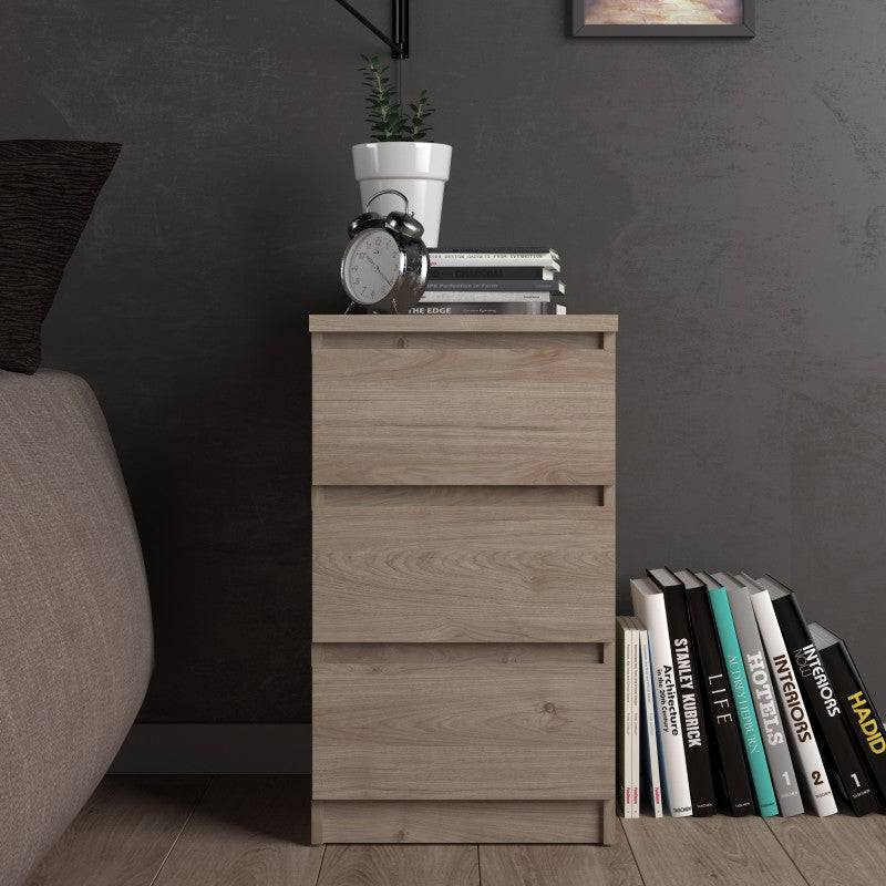 Naia Bedside Table Cabinet 3 Drawers in Jackson Hickory Oak - Price Crash Furniture