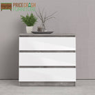 Naia Chest Of 3 Drawers in Concrete Grey and White High Gloss - Price Crash Furniture