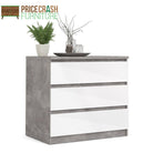 Naia Chest Of 3 Drawers in Concrete Grey and White High Gloss - Price Crash Furniture