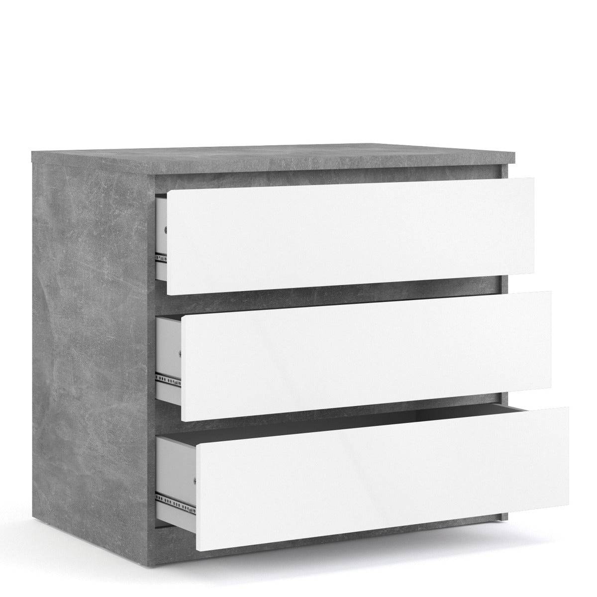 Naia Chest Of 3 Drawers in Concrete Grey and White High Gloss - Price Crash Furniture