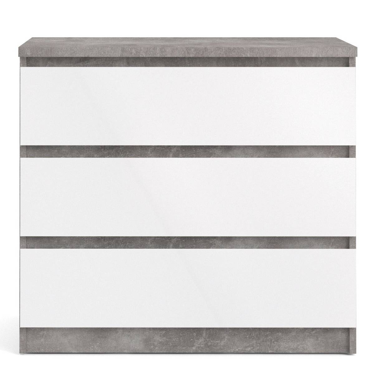 Naia Chest Of 3 Drawers in Concrete Grey and White High Gloss - Price Crash Furniture