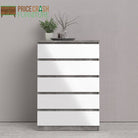 Naia Chest Of 5 Drawers in Concrete Grey and White High Gloss - Price Crash Furniture