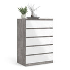 Naia Chest Of 5 Drawers in Concrete Grey and White High Gloss - Price Crash Furniture