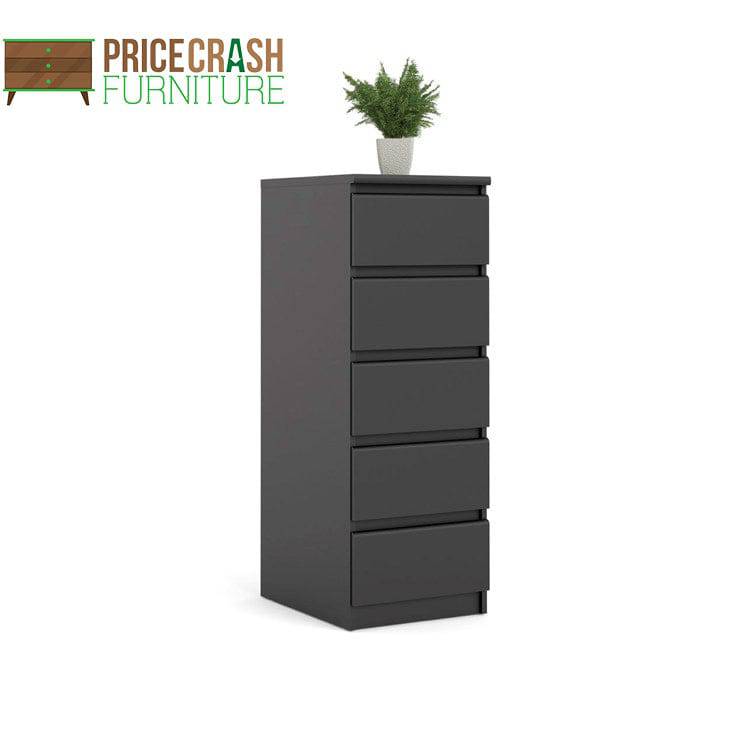 Naia Tall Narrow 5 Drawer Chest of Drawers / Tallboy in Black Matt - Price Crash Furniture