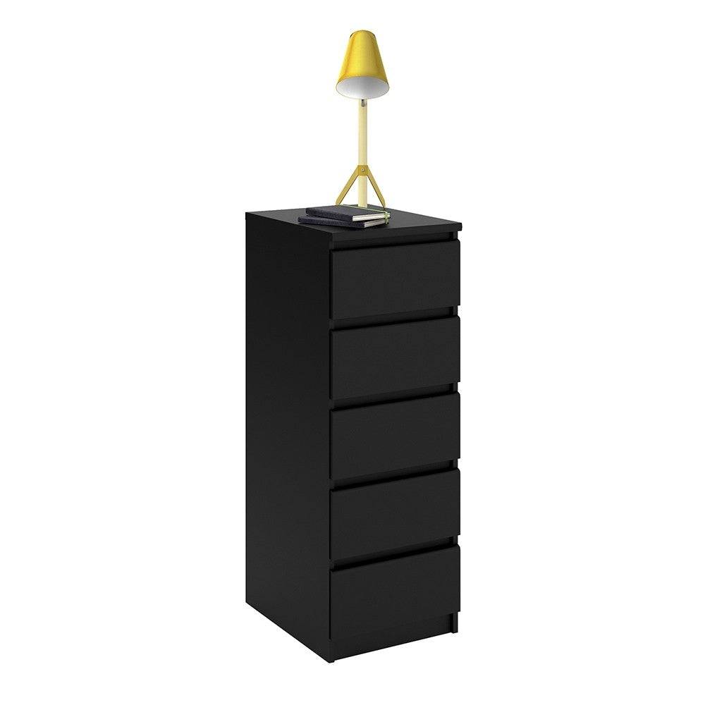 Naia Tall Narrow 5 Drawer Chest of Drawers / Tallboy in Black Matt - Price Crash Furniture