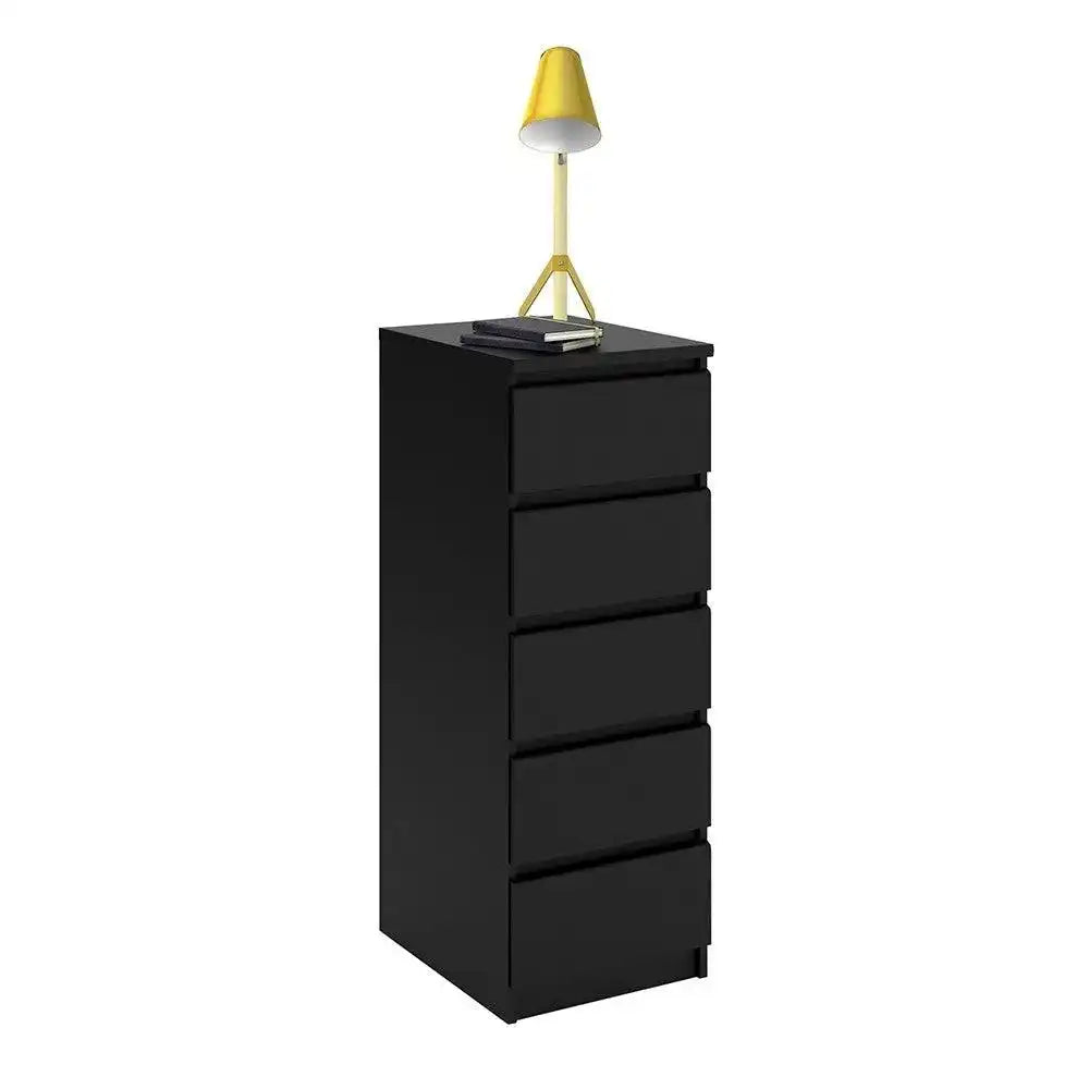 Naia Tall Narrow 5 Drawer Chest of Drawers / Tallboy in Black Matt - Price Crash Furniture