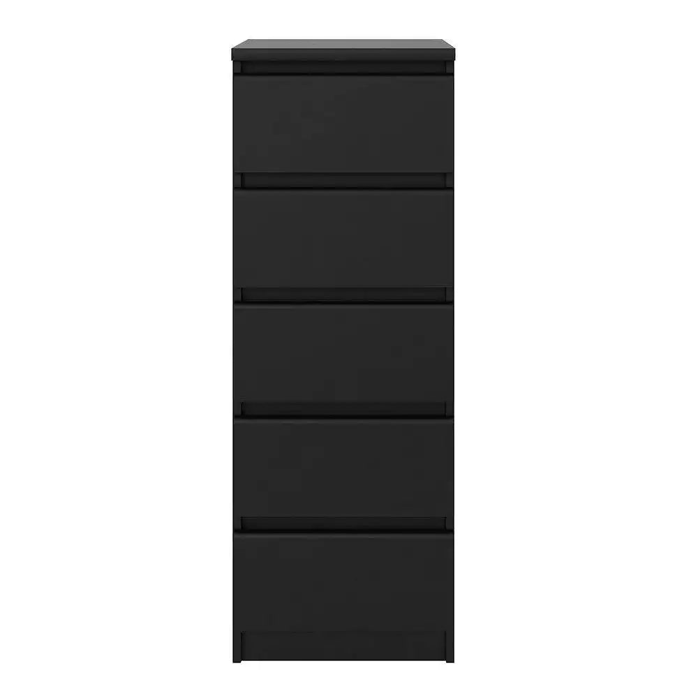 Naia Tall Narrow 5 Drawer Chest of Drawers / Tallboy in Black Matt - Price Crash Furniture