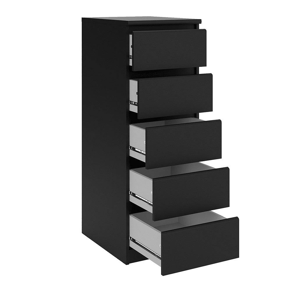 Naia Tall Narrow 5 Drawer Chest of Drawers / Tallboy in Black Matt - Price Crash Furniture