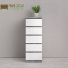 Naia Tall Narrow 5 Drawer Chest of Drawers / Tallboy in Concrete Grey and White High Gloss - Price Crash Furniture