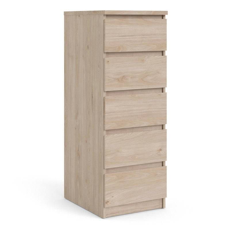 Naia Tall Narrow 5 Drawer Chest of Drawers / Tallboy in Jackson Hickory Oak - Price Crash Furniture